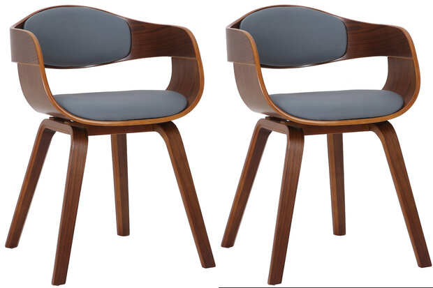 Set van 2 Kongstin Stoelen Kunstleer walnoot/grijs, Grijs