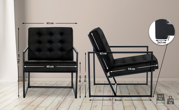Lounger Ovan Fluweel zwart, Zwart