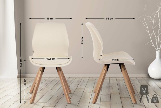 Set van 2 eetkamerstoelen Lanu Creme,Stof