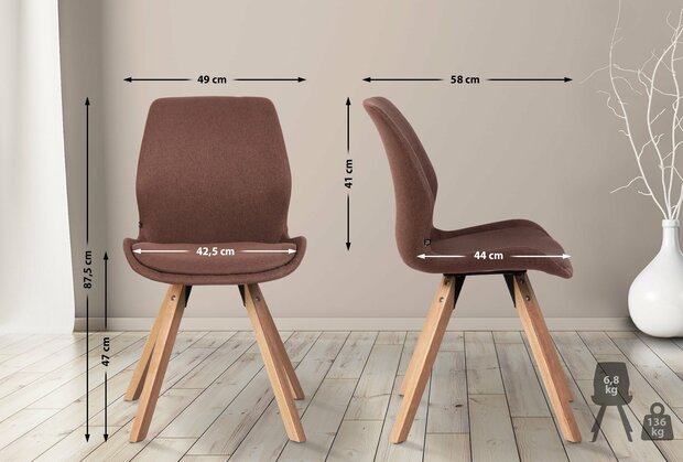 Set van 2 eetkamerstoelen Lanu bruin,Stof, Bruin