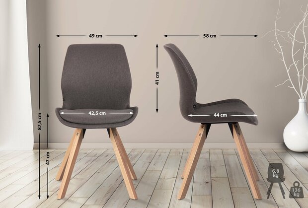 Set van 4 eetkamerstoelen Lanu donkergrijs,Stof, Grijs