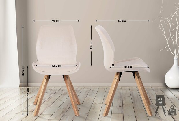 Set van 4 eetkamerstoelen Lanu Creme,Fluweel