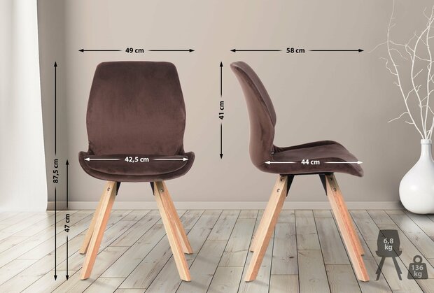 Set van 4 eetkamerstoelen Lanu bruin,Fluweel, Bruin