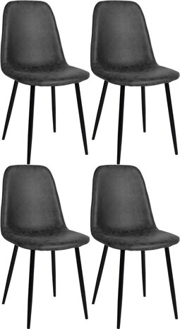 Set van 4 Nepiar eetkamerstoelen zwart,Kunstleer, Zwart