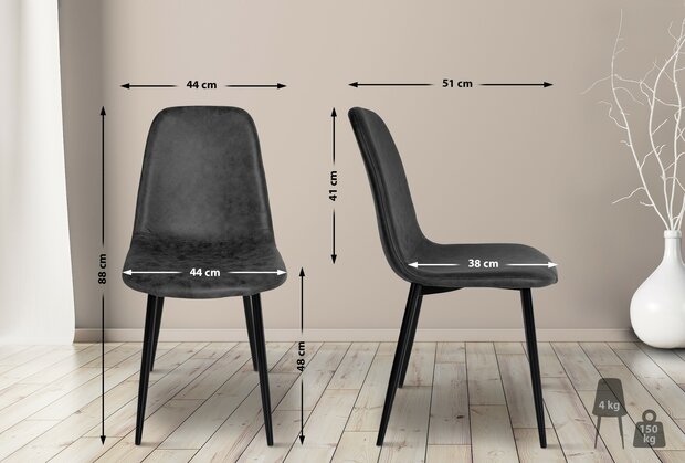 Set van 4 Nepiar eetkamerstoelen zwart,Kunstleer, Zwart