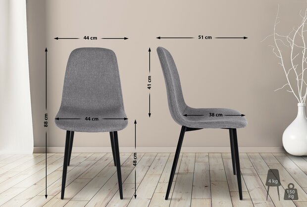 Set van 4 Nepiar eetkamerstoelen grijs,Stof, Grijs