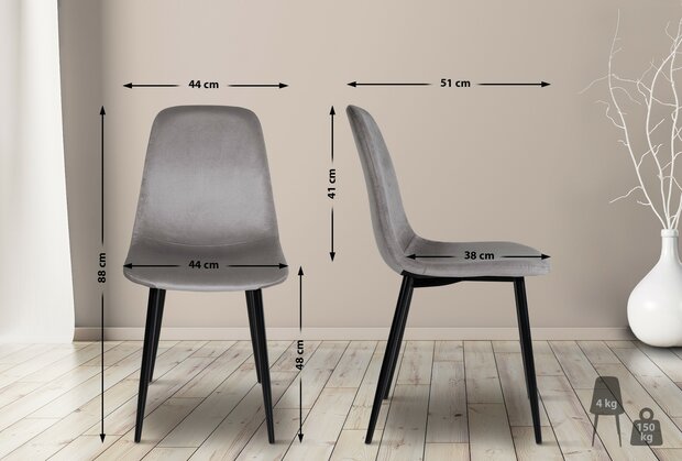 Set van 4 Nepiar eetkamerstoelen grijs,Fluweel, Grijs