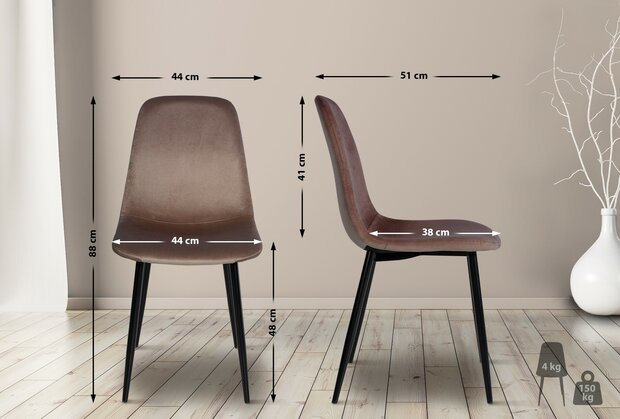 Set van 4 Nepiar eetkamerstoelen bruin,Fluweel, Bruin