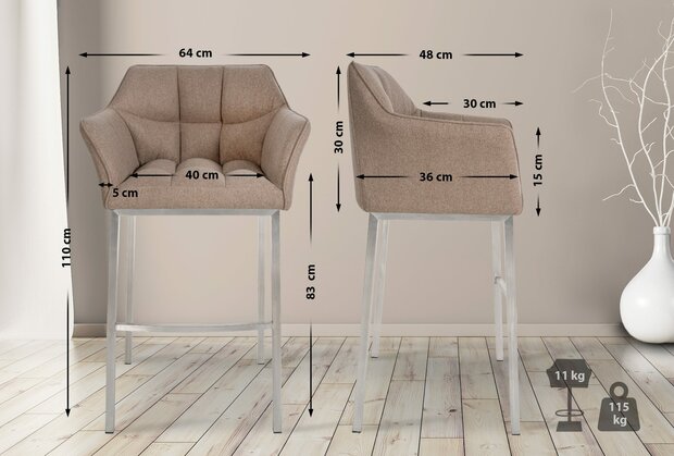 Barstoel Demosa A Filz met 4-poots frame, Taupe