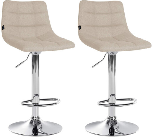 2-delige set barkruk Jirra stof chroom, Creme