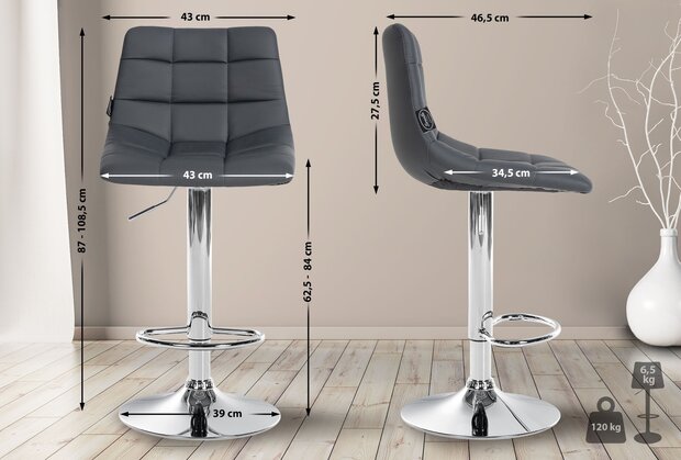 2-delige set barstoelen Jirra kunstleer chroom, Grijs