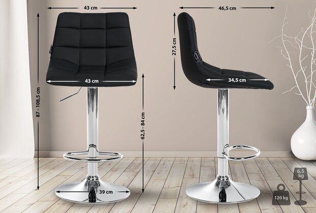 2-delige set barstoelen Jirra kunstleer chroom, Zwart