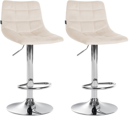 2-delige set barkruk Jirra fluweel chroom, Creme