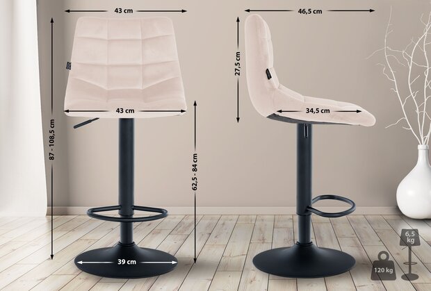 2-delige set barkruk Jirra fluweel zwart, 