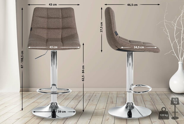 2-delige set barstoelen Jirra stof chroom, Taupe