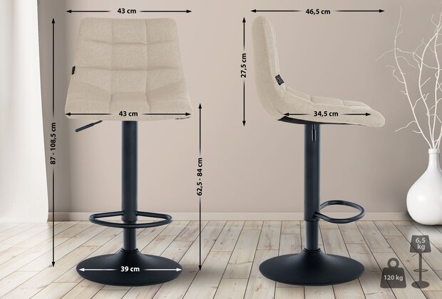 2-delige set barkruk Jirra Stof zwart, Creme