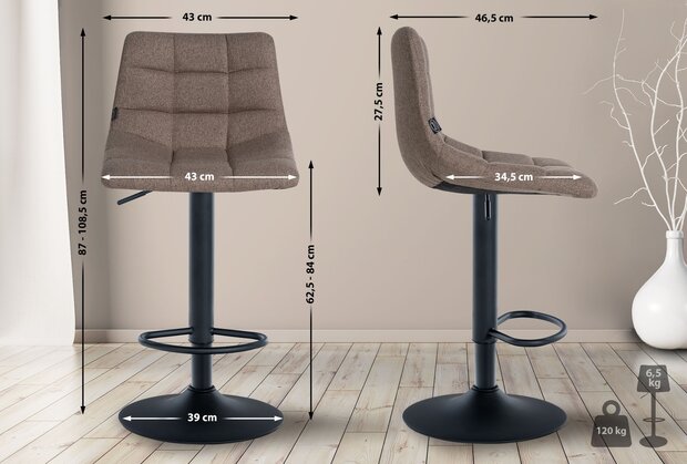 2-delige set barkruk Jirra stof zwart, Taupe