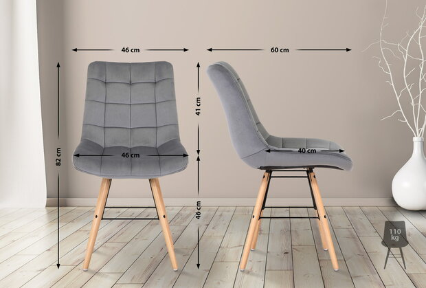 2-delige set stoelen Line fluweel, Grijs