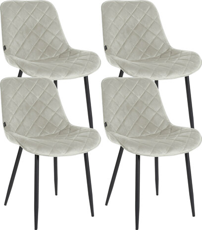 4-delige set stoelen Sprengs Fluweel, Creme