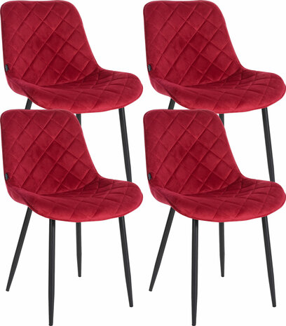 4-delige set stoelen Sprengs Fluweel, Rood