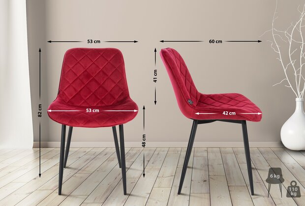 4-delige set stoelen Sprengs Fluweel, Rood