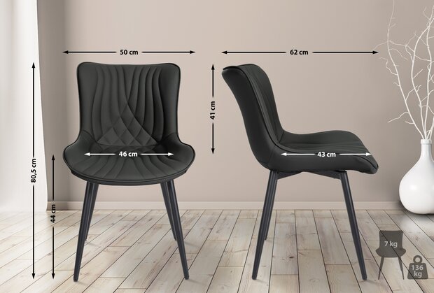 2-delige set stoelen Brida kunstleer, Zwart