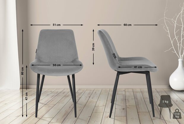 2-delige set eetkamerstoelen Vactiroi fluweel, Grijs