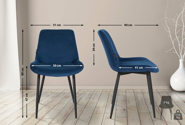 4-delige set eetkamerstoelen Vactiroi fluweel, Blauw