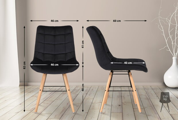 2-delige set stoelen Line fluweel, Zwart