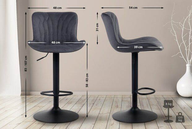 Barstoel Lunis Fluweel, Zwart