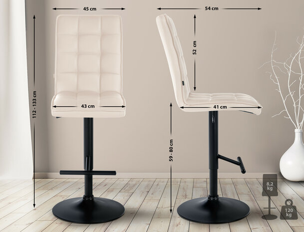 Barstoel Pikeng V2 Kunstleer zwart, Creme