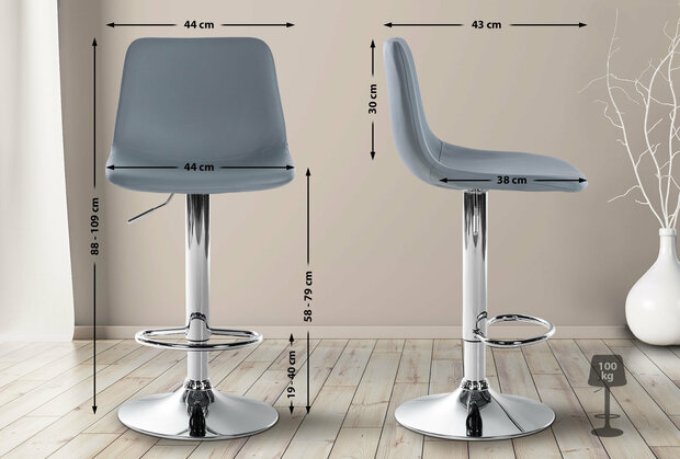 Barstoel Dovi Kunstleer chroom, Grijs