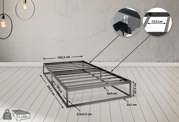 Metalen bed Scili 200x100x25 cm, Zwart