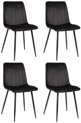 4-delige set stoelen Dojin fluweel, Zwart