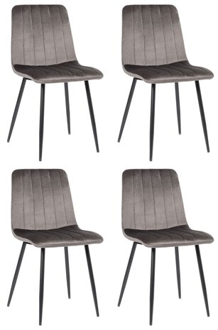 4-delige set stoelen Dojin fluweel, Grijs