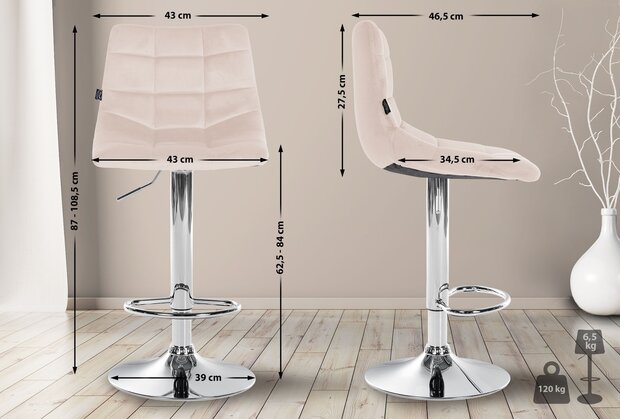 Barstoel Jirra Fluweel chroom, 