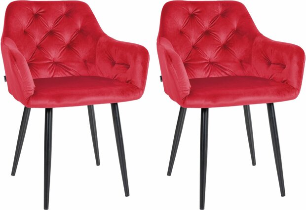 2-delige set eetkamerstoelen Stenlay Fluweel, Rood