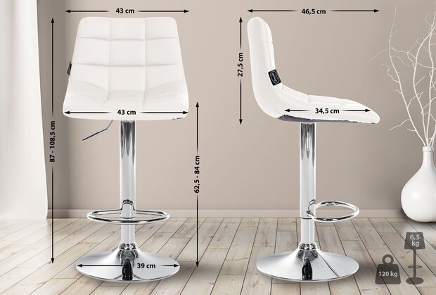 Barstoel Jirra Kunstleer chroom, Wit
