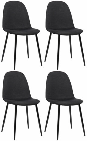 4-delige set eetkamerstoelen Nepiar stof, Zwart