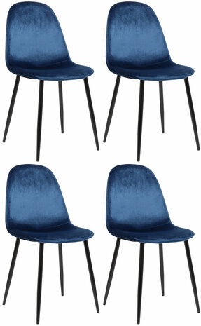 4-delige set eetkamerstoelen Nepiar fluweel, Blauw