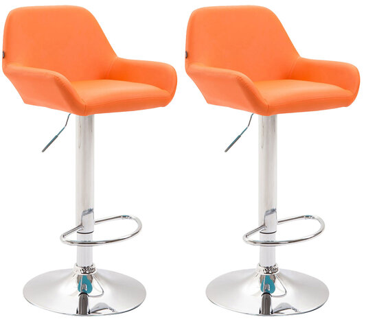 2-delige set barkrukken Brigi kunstleer chroom, Oranje