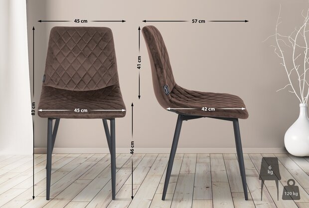 4-delige set stoelen Tildi fluweel, Bruin