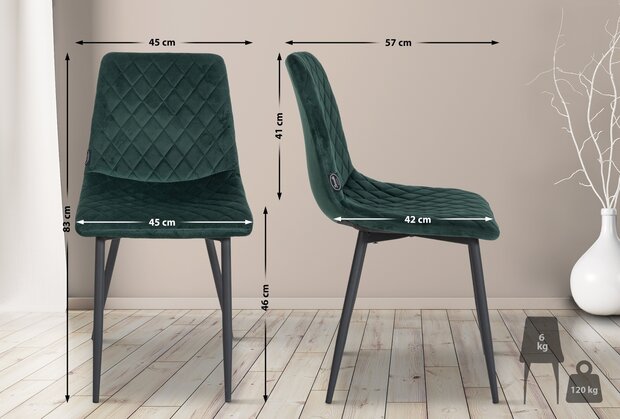 4-delige set stoelen Tildi fluweel, Groen