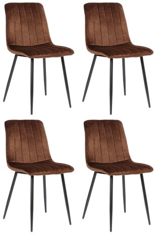 4-delige set stoelen Dojin fluweel, Bruin