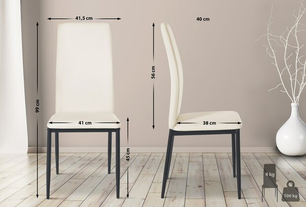 4-delige set eetkamerstoelen Sovina kunstleer, Creme