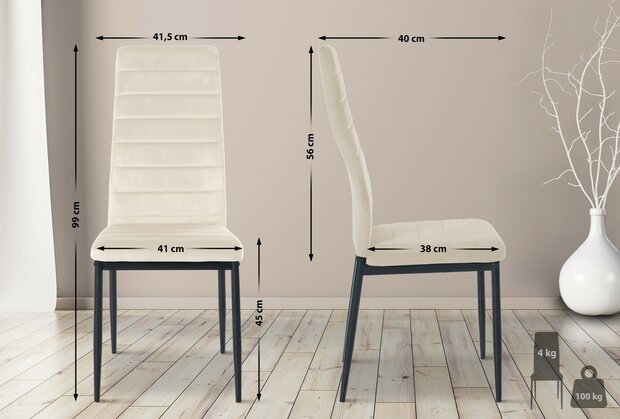 4-delige set eetkamerstoelen Miyfaar fluweel, Creme