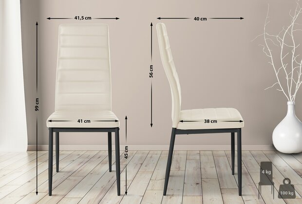 6-delige set eetkamerstoelen Miyfaar kunstleer, Creme