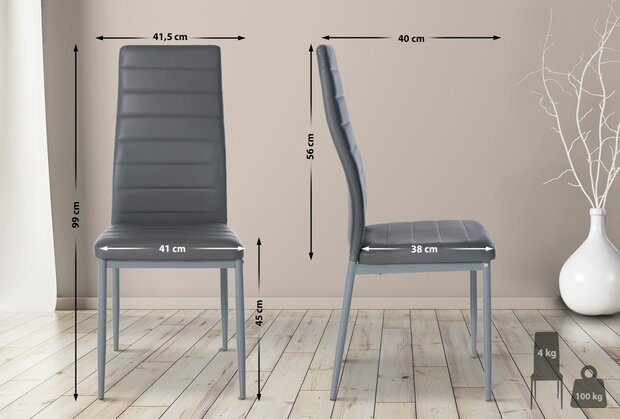 6-delige set eetkamerstoelen Miyfaar kunstleer, Grijs