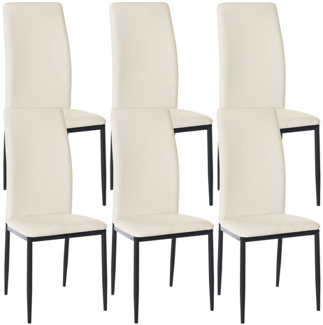 6-delige set eetkamerstoelen Sovina kunstleer, Creme