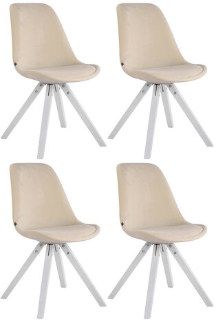 4-delige set stoelen Teulouso Velvet Square wit, Creme